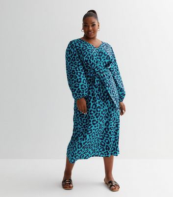 Blue leopard print outlet dress new look