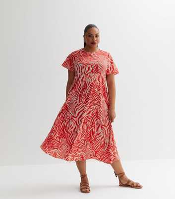 Curves Red Zebra Print Puff Sleeve Midi Dress