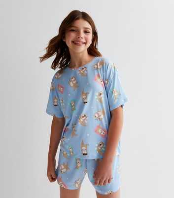 Girls Pale Blue Otter Short Pyjamas Set