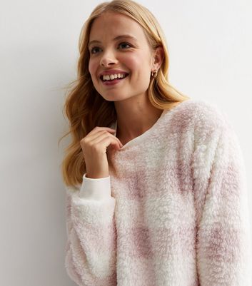 Pink Check Teddy Lounge Sweatshirt New Look