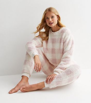 Pink Check Teddy Lounge Sweatshirt New Look
