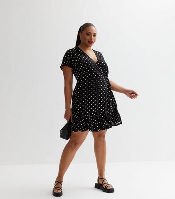 Plus size polka dot clearance wrap dress