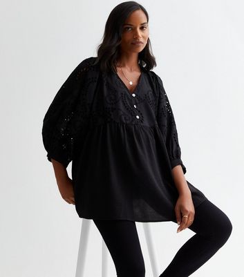Maternity Black Broderie Button Blouse New Look