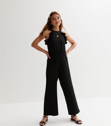 Girls Black Scuba Frill Jumpsuit New Look