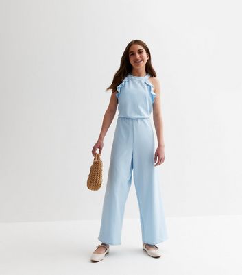 Wholesale Girls Ice Blue Embroidery Denim Jumpsuit – Tradyl