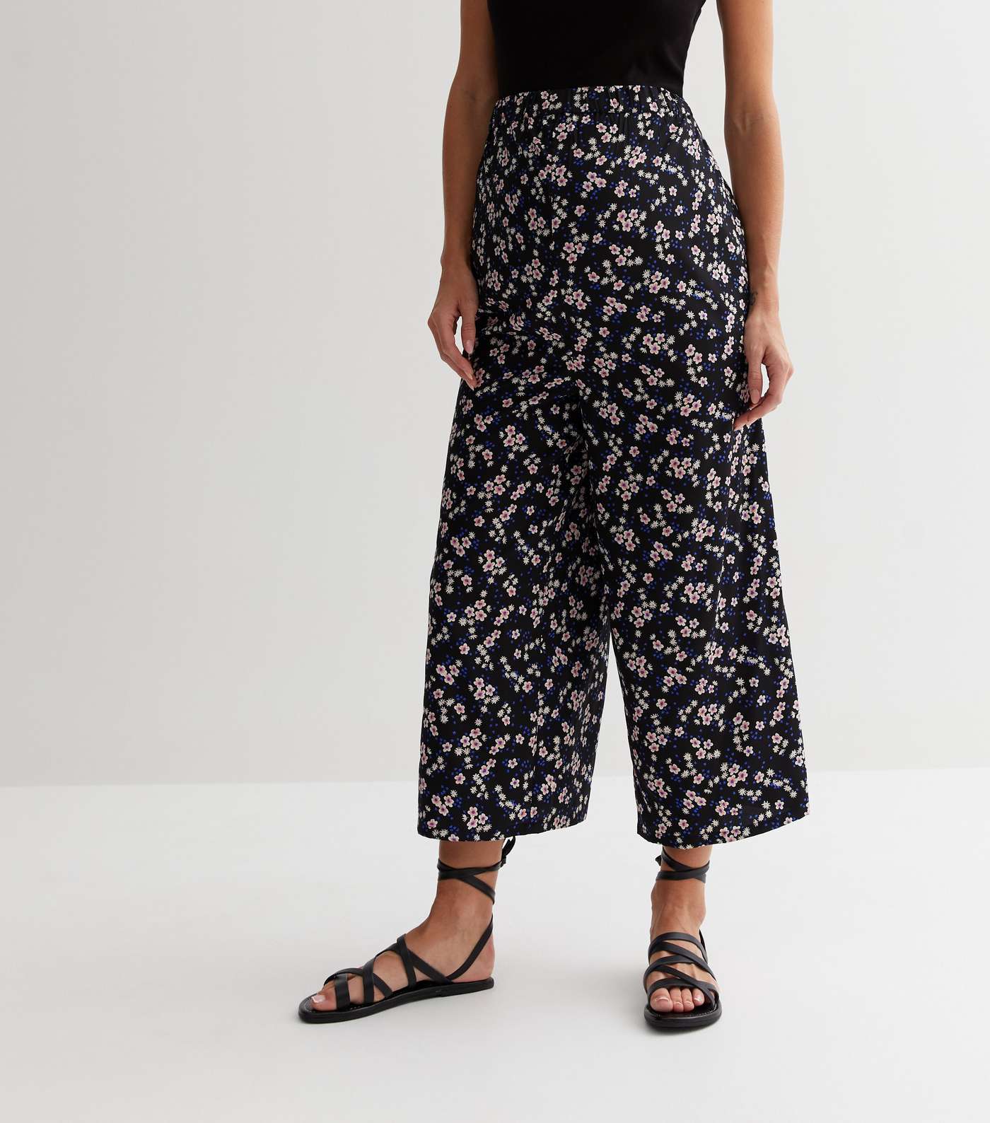 Maternity Black Floral Crop Trousers Image 2