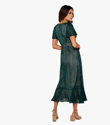 Dark green sale lace midi dress