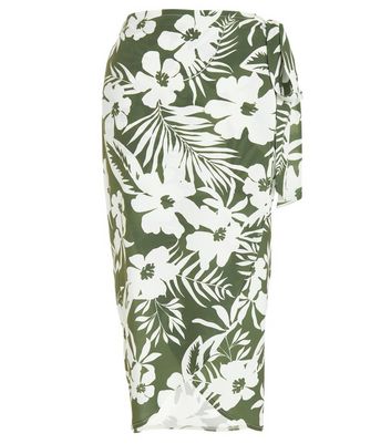 Light green floral outlet midi skirt