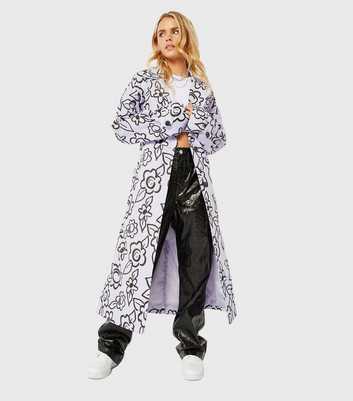 Skinnydip Lilac Floral Belted Long Trench Coat