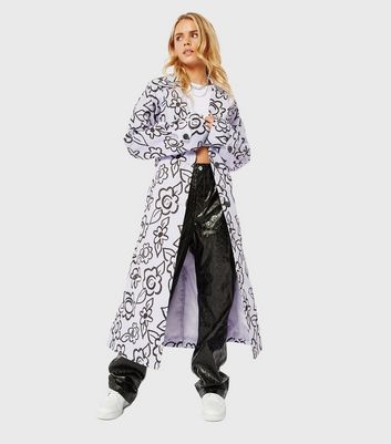 Skinnydip Lilac Floral Belted Long Trench Coat New Look