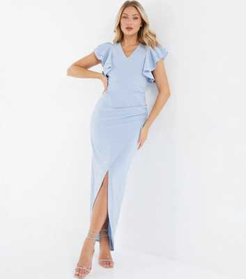 QUIZ Pale Blue Frill Sleeve Maxi Dress