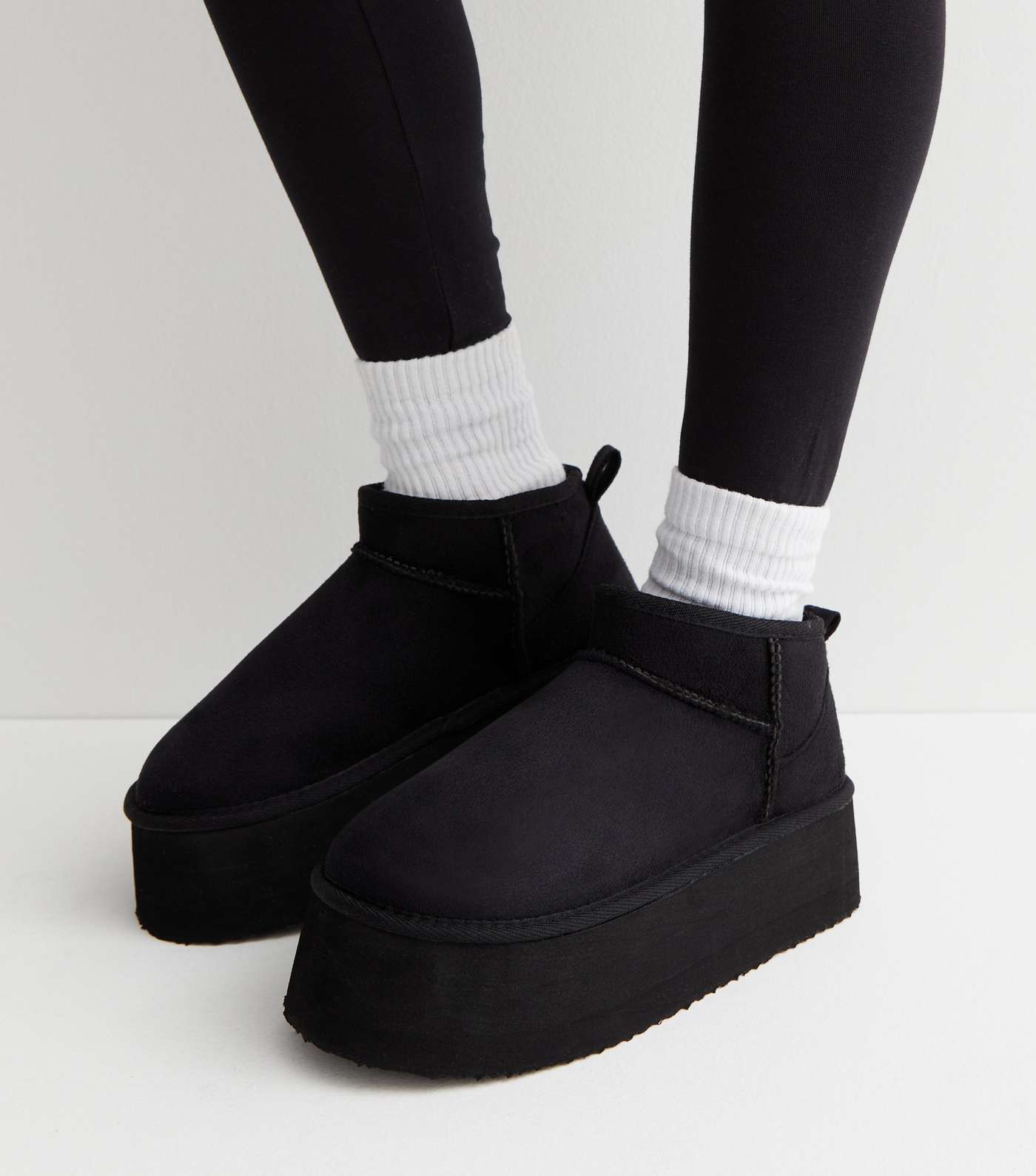 Truffle Collection Black Suedette Faux Fur Flatform Ankle Boots Image 2