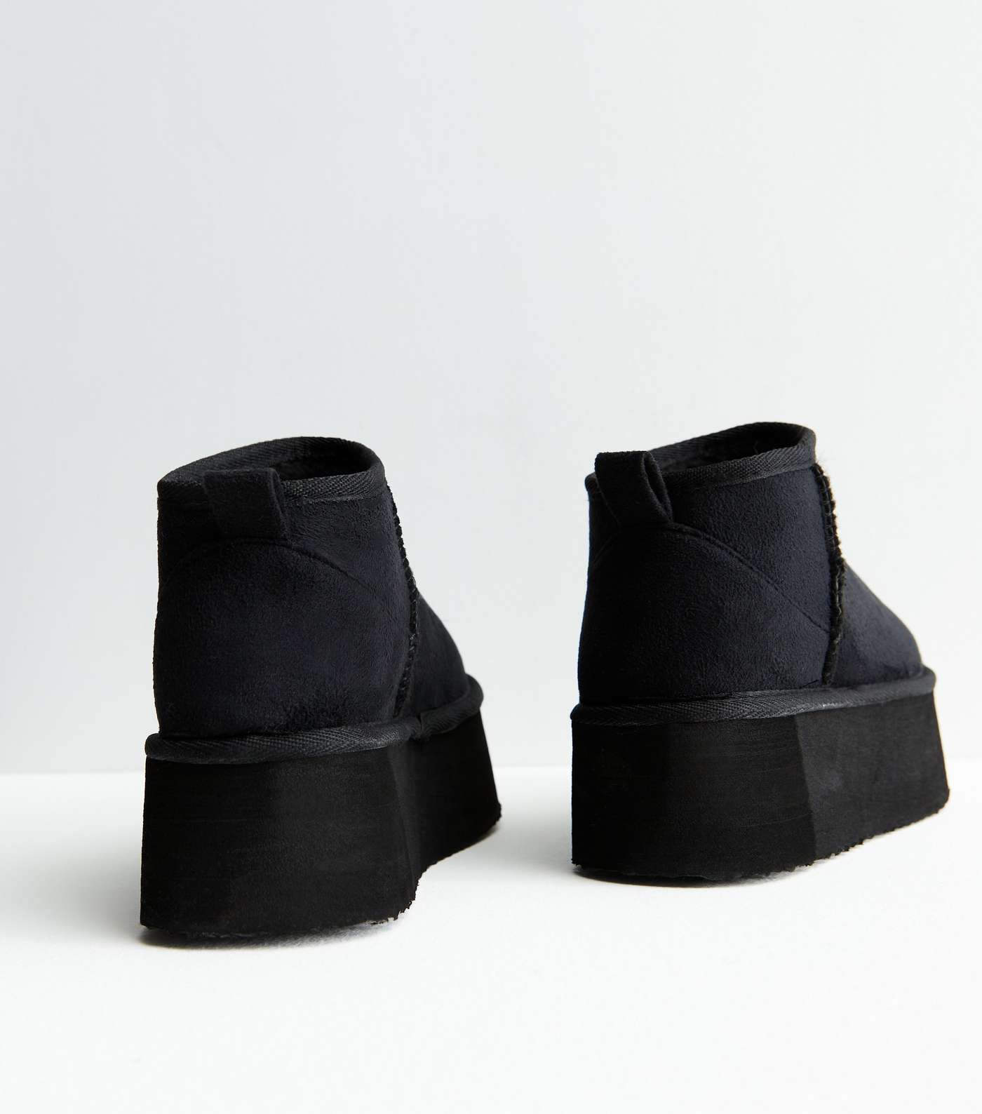 Truffle Collection Black Suedette Faux Fur Flatform Ankle Boots Image 4