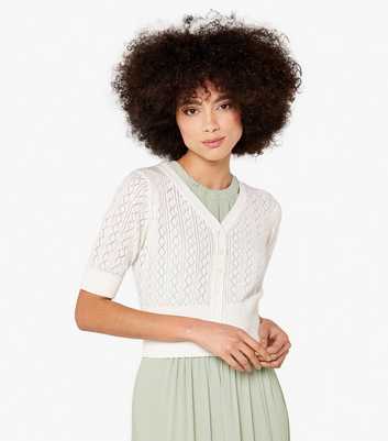 Apricot Cream Pointelle Knit Shrug Cardigan