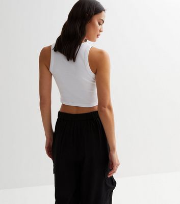 White Ribbed Crop Vest New Look