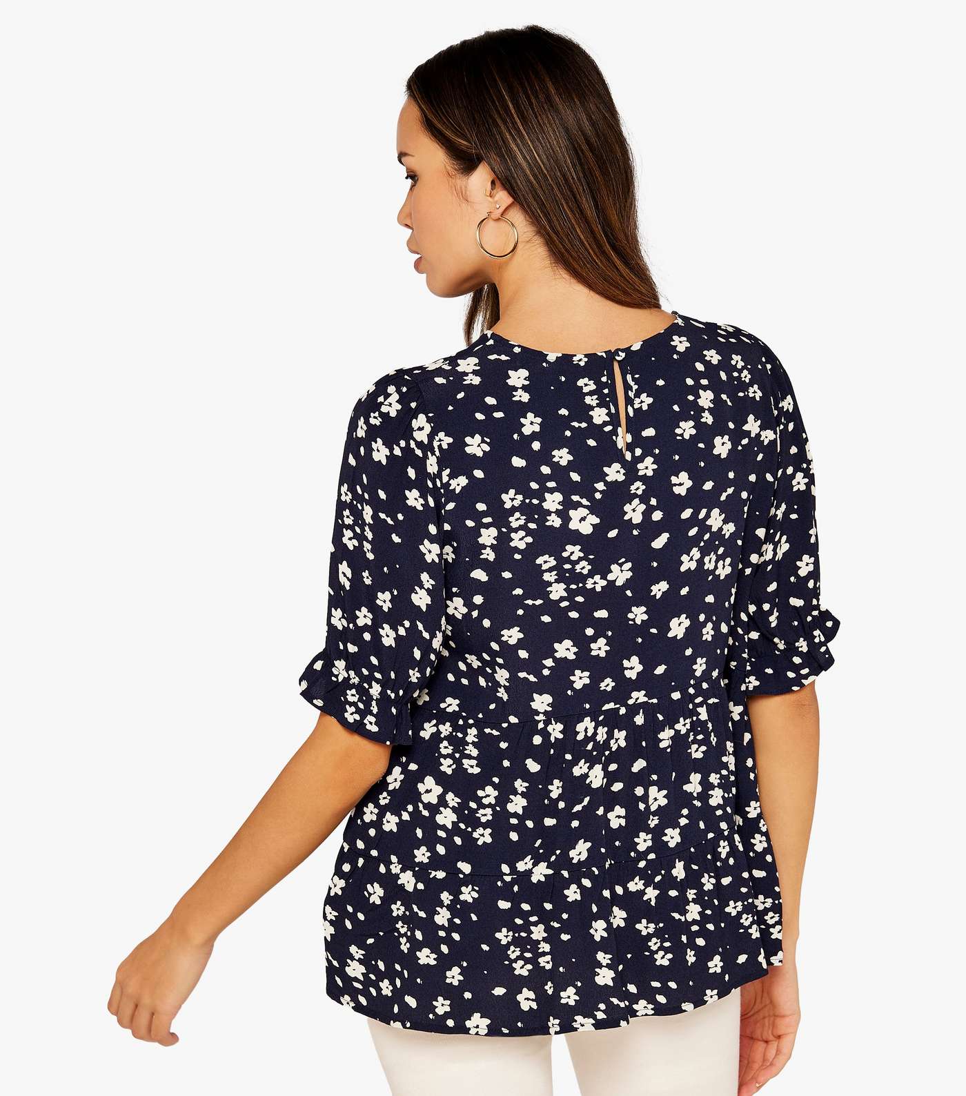 Apricot Navy Ditsy Floral Tiered Peplum Top Image 3