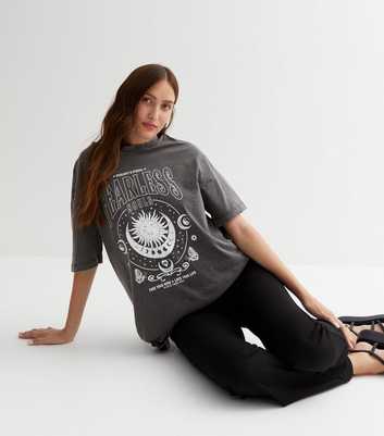 Dark Grey Acid Wash Mystic Fearless Oversized Logo T-Shirt