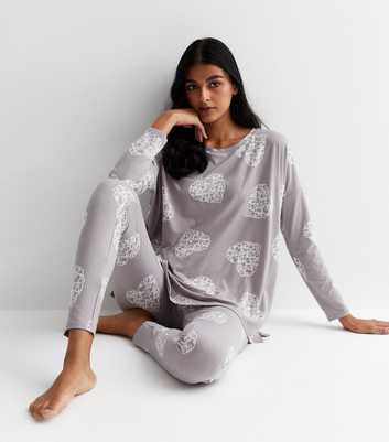 Grey Legging Pyjama Set with Heart Print