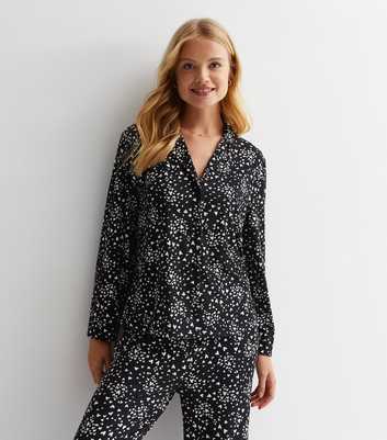 Black Soft Touch Trouser Pyjama Set with Heart Print