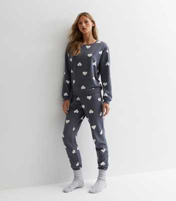 Blue Heart Print Pyjama Joggers