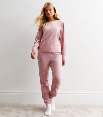 Pink Fleece Pyjama Set with Star Print New Look