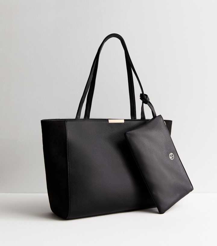 Black Suedette Panel Zip Tote Bag