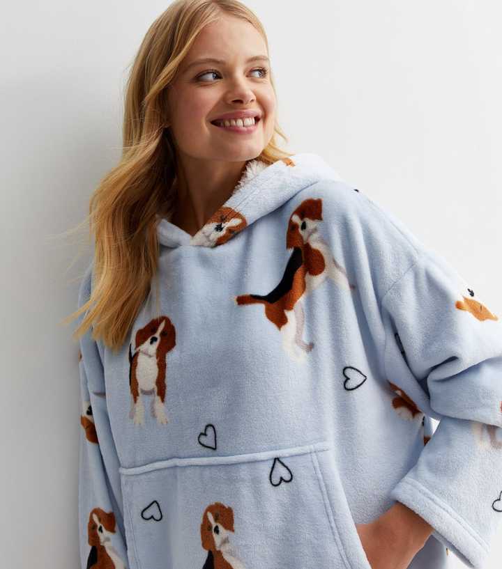 Blue Beagle Print Fleece Oversized Blanket Hoodie | New Look