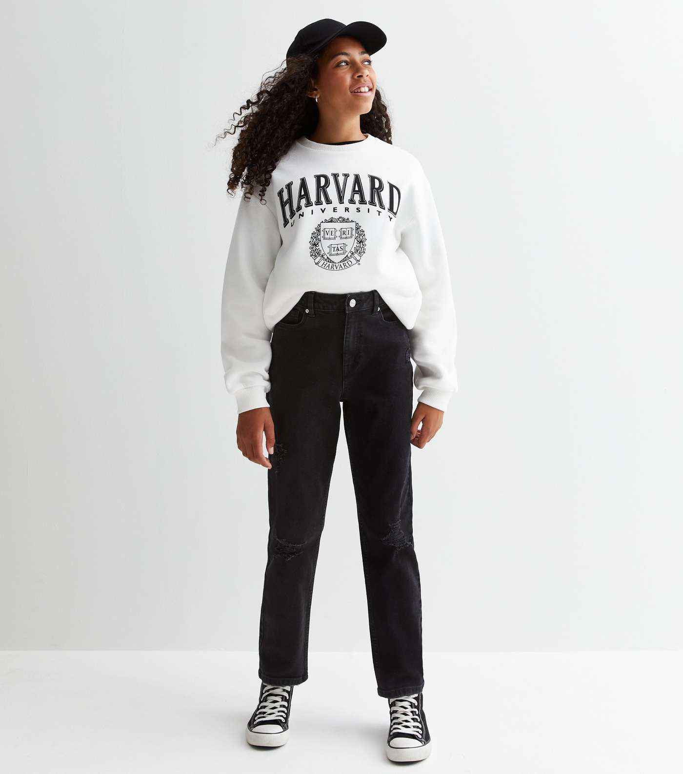 Girls Black Ripped Relax Fit Mom Jeans