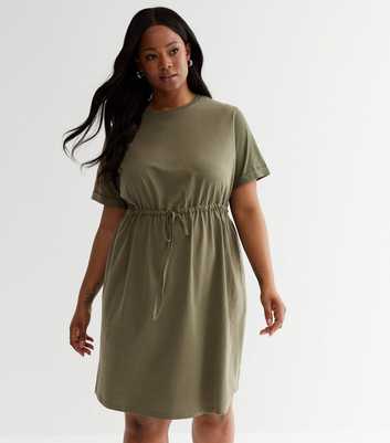 Curves Khaki Jersey Tie Waist Mini Dress
