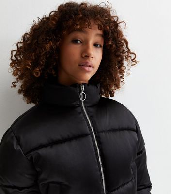 Black satin puffer jacket online