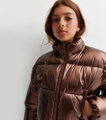 Girls Bronze Metallic Crop Puffer Jacket | New Look