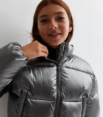 Silver cropped shop puffer jacket