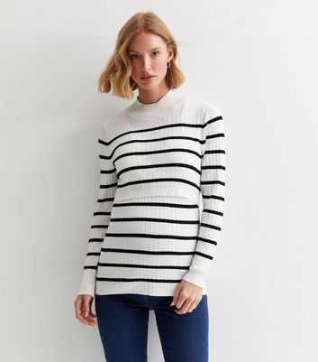 Mamalicious Maternity White Stripe Knit Nursing Top | New Look