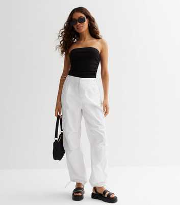 Petite White Cuffed Parachute Trousers