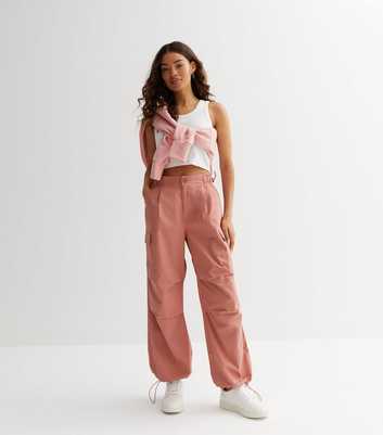Petite Mid Pink Cuffed Parachute Trousers