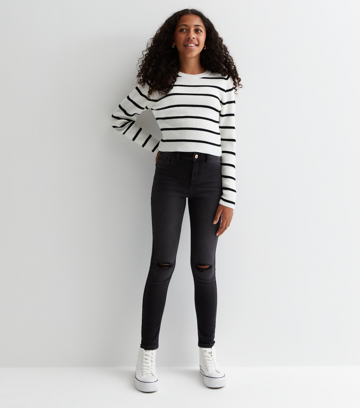 Girls' Black High Waist Ripped Knee Hallie Super Skinny Jeans New Look