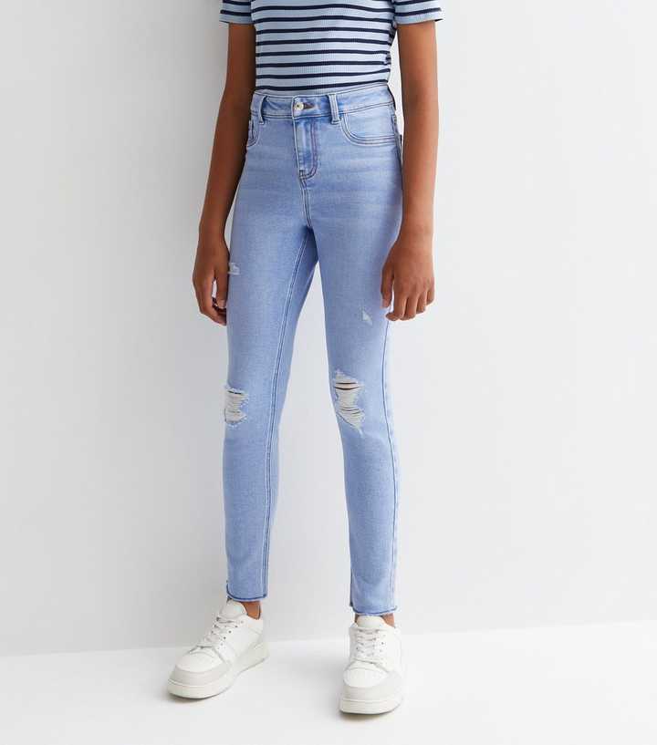 Girls Pale Blue High Waist Ripped Knee Hallie Super Skinny Jeans