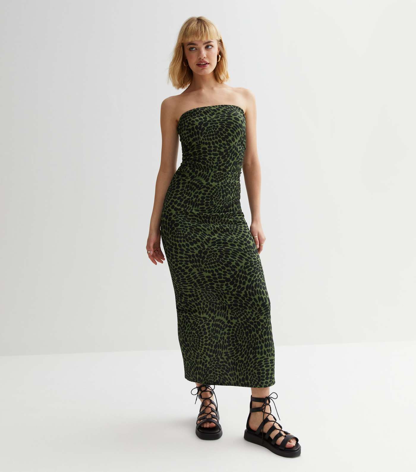 Green Animal Print Bandeau Maxi Dress Image 3