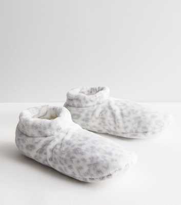 Light Grey Leopard Print Slipper Boots