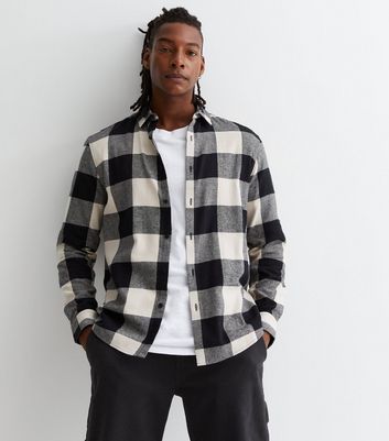 Mens black and sale white checkered flannel shirt