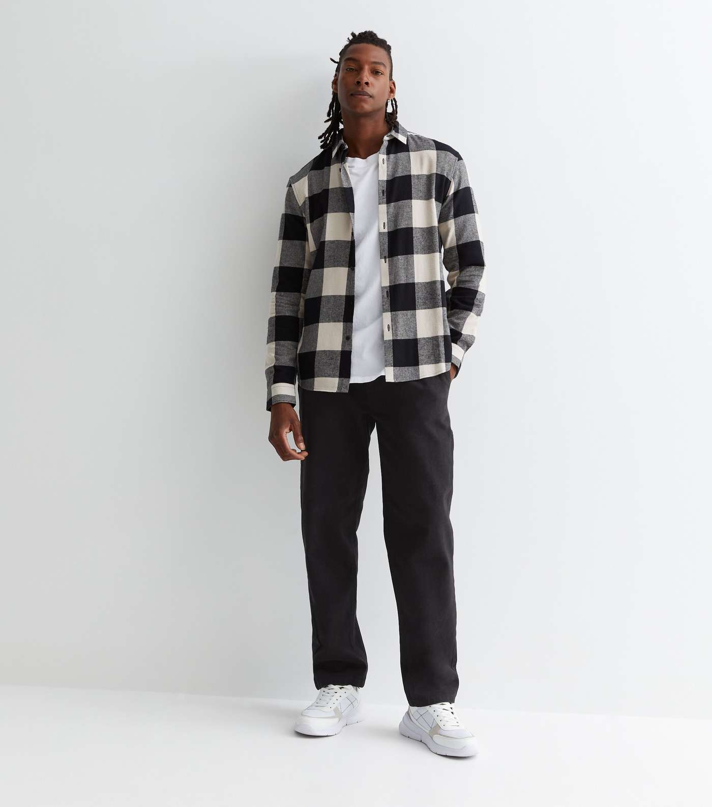 White Check Long Sleeve Relaxed Fit Shirt Image 3