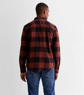 Men's Red Cotton Check Long Sleeve Relaxed Fit Shirt New Look