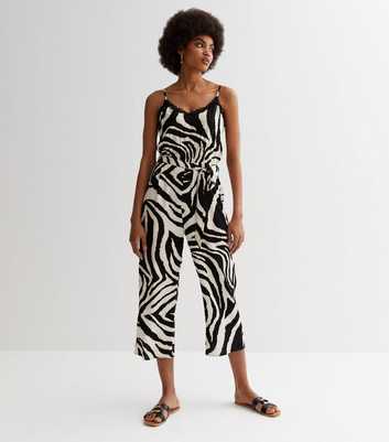 Black Zebra Print Strappy Jumpsuit
