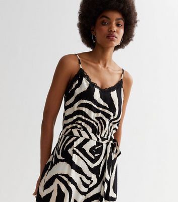 Black Zebra Print Strappy Jumpsuit New Look