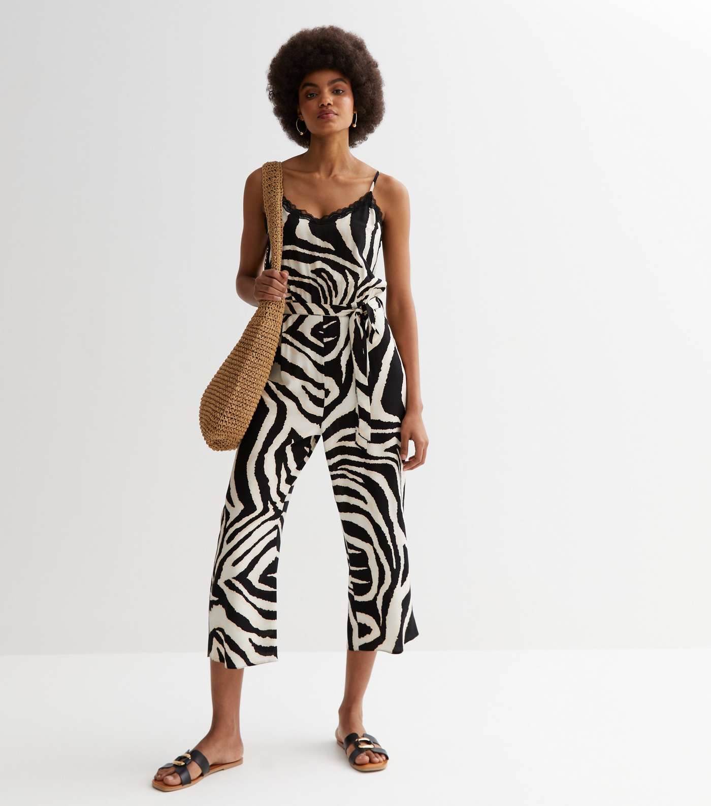 Black Zebra Print Strappy Jumpsuit Image 3