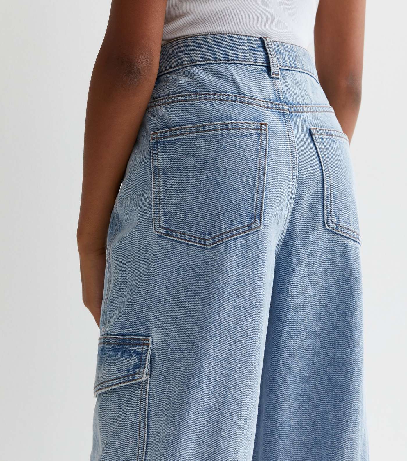 Girls Pale Blue High Waist Wide Leg Cargo Jeans | New Look