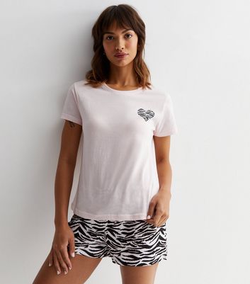 Pale Pink Cotton Short Pyjama Set with Zebra Print New Look