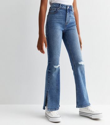 Girls Ice Blue Dip Dye Flared Jeans