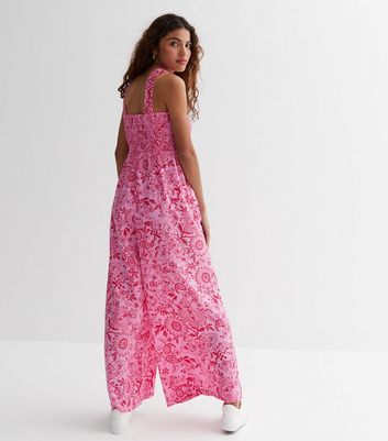 Petite Pink Paisley Strappy Jumpsuit New Look
