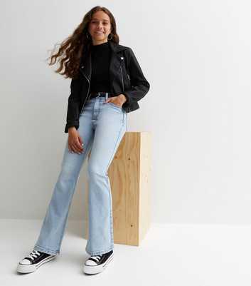 Girls Pale Blue Belted Flare Jeans
